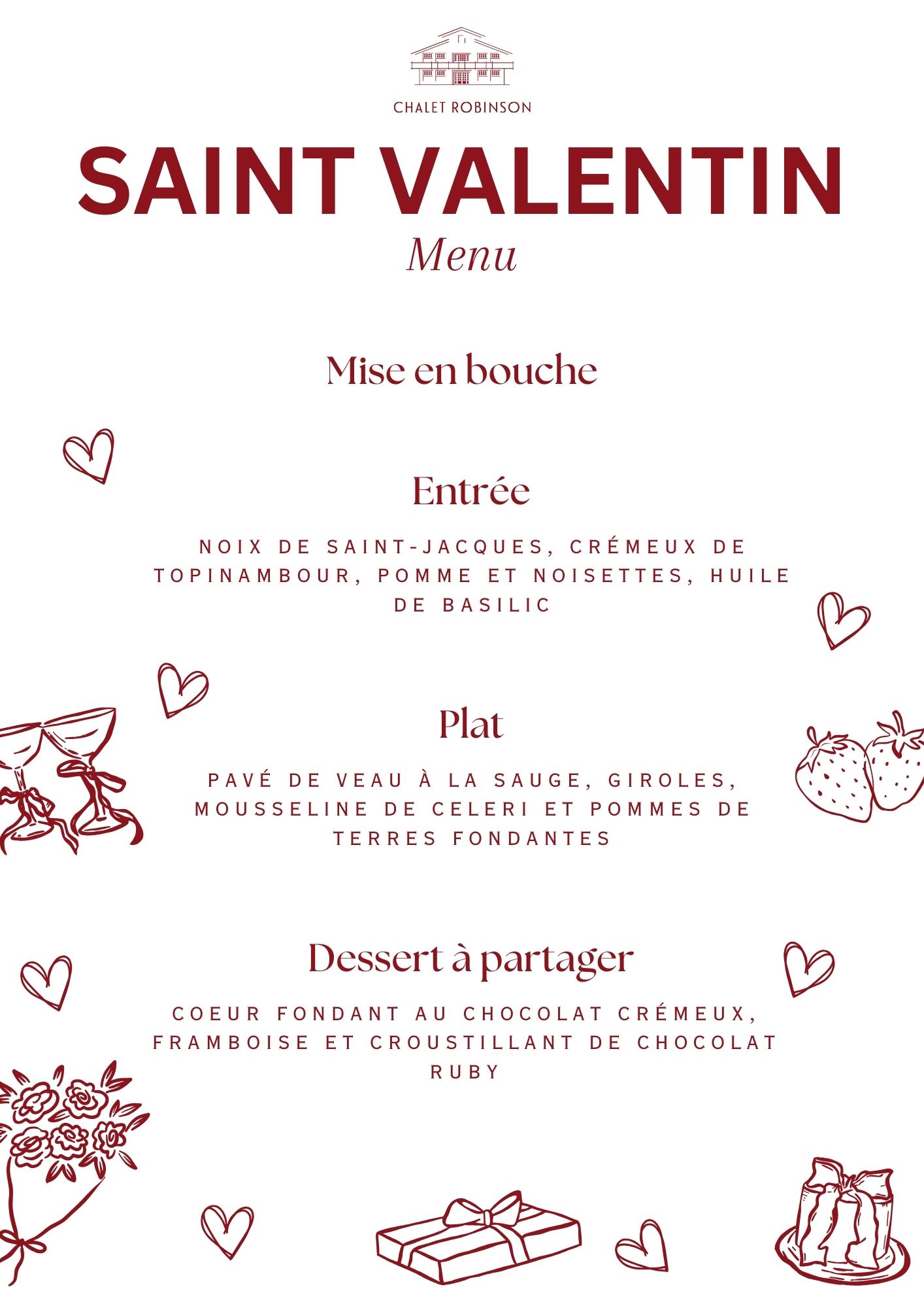 Chalet Robinson Menu Saint-Valentin 2026