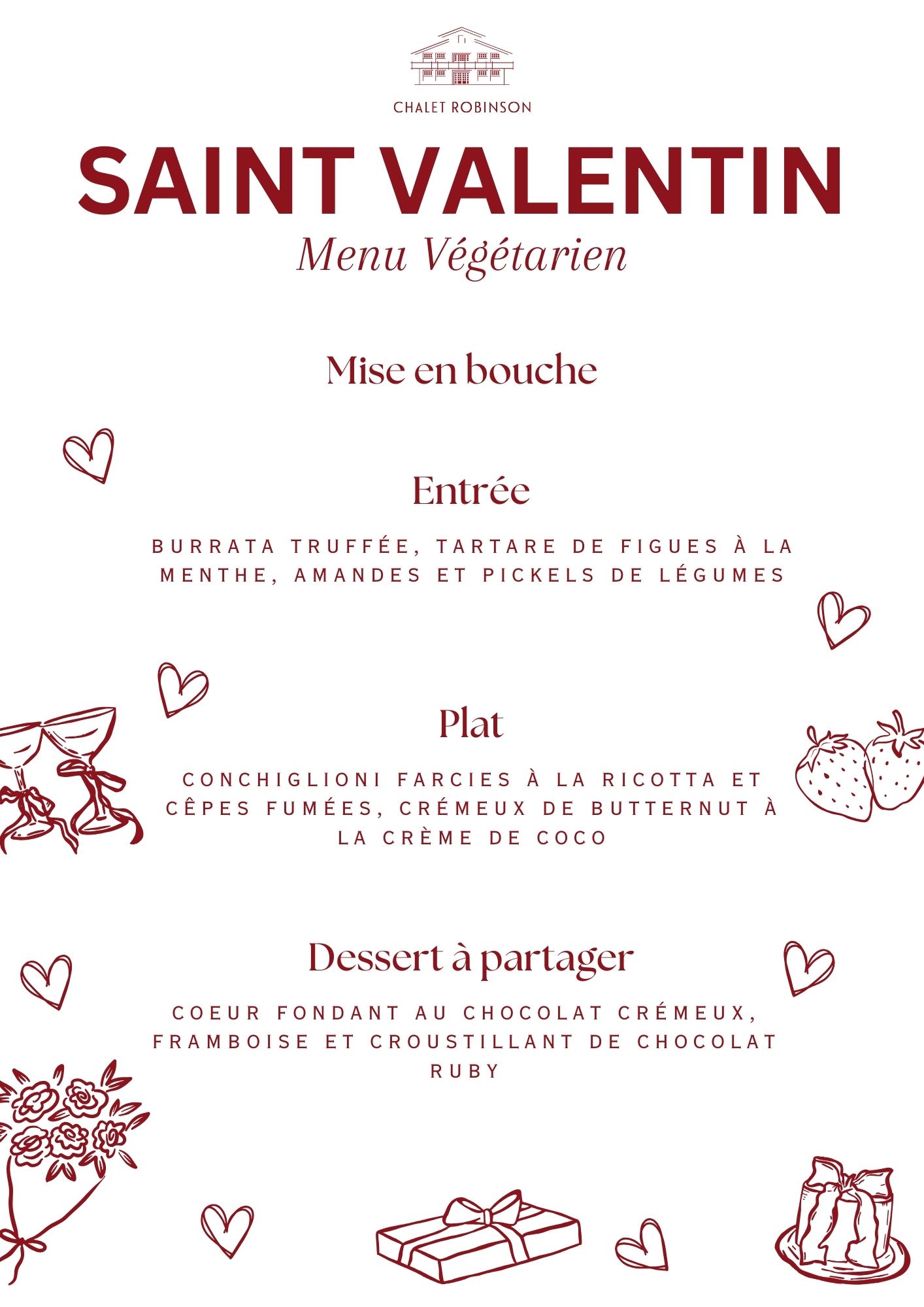 Chalet Robinson Menu Saint-Valentin végétarien 2026