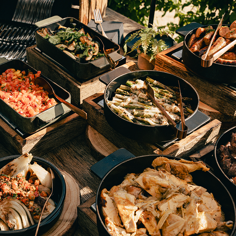 Chalet Robinson Open Fire Dinner 2026 buffet view summer