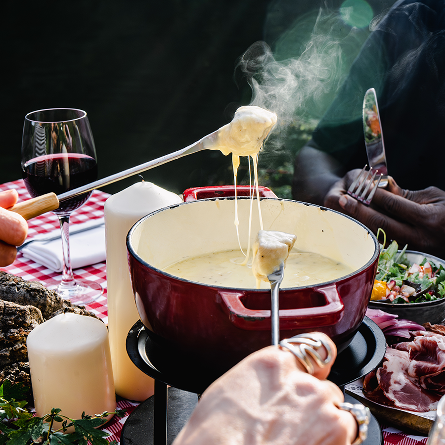 Chalet Robinson Carte automne hiver fondue vue table partage sun